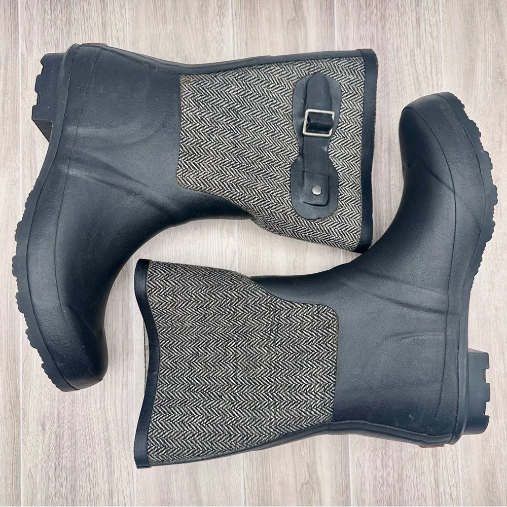 Chooka Classic Mid Calf Racer Herringbone Black Rain Boots | Size US 9 / EU 39.5